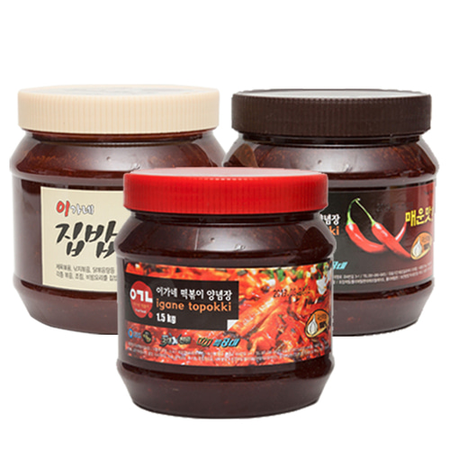 이가네 떡볶이 양념장 1+1+1 (오리지널 1.5kg + 블랙라벨 1.5kg + 집밥만능 1.4kg)