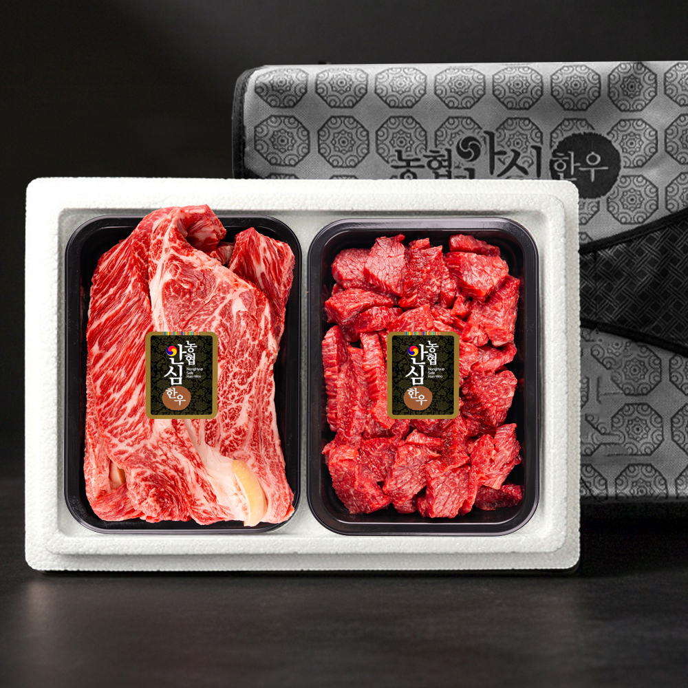 농협안심한우 1등급 등심400g + 국거리400g + 부직포가방(0.8kg)/ 2T