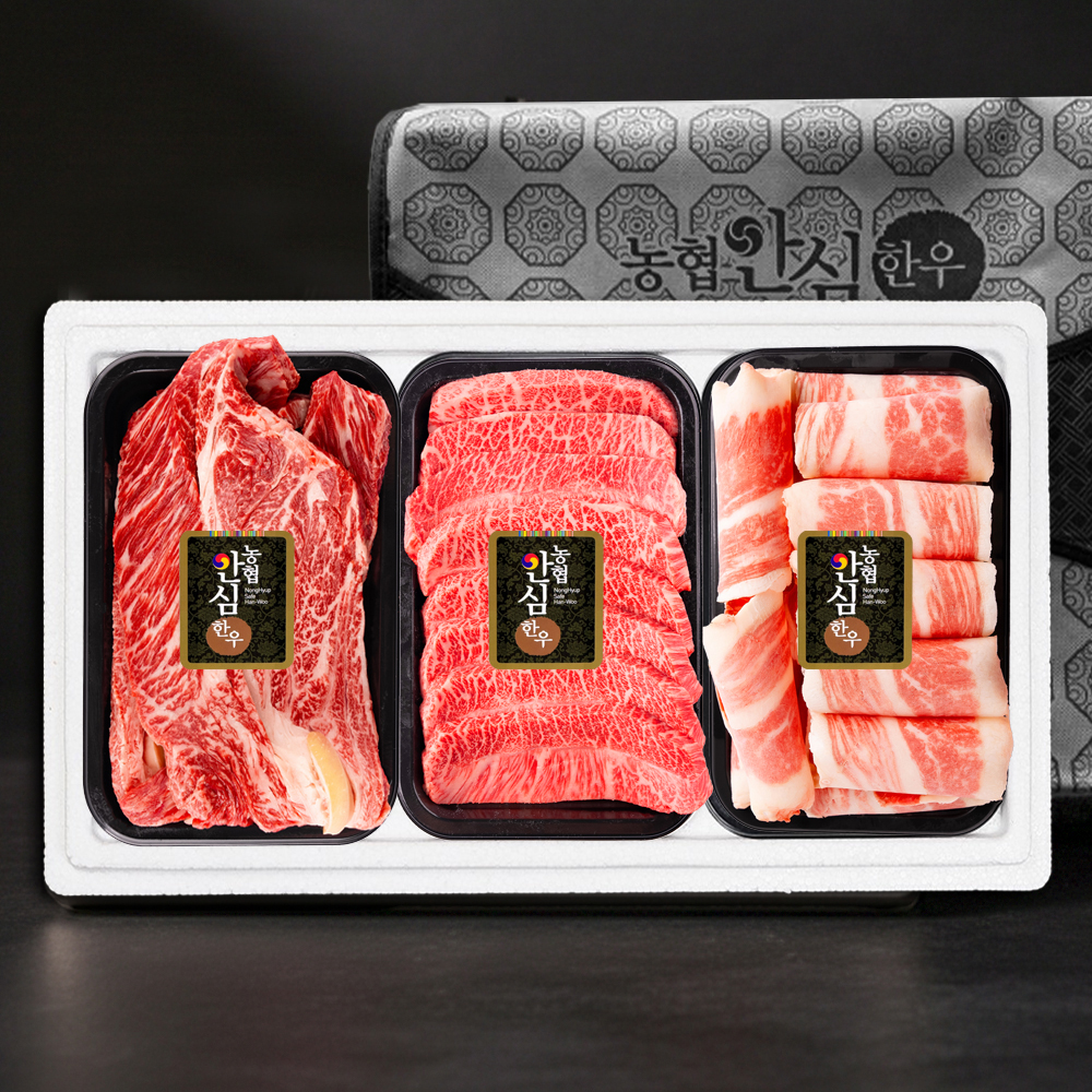 [농협안심한우]1++등급명품선물세트0.6kg(등심200g+부채200g+아롱사태(구이용)200g)